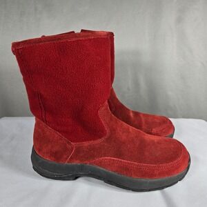 L.L. Bean Winter Boots Womens 8 Red Suede Fleece Lined Side Zip Outdoor